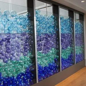 Decorative glass wall inside the MultiCare Tacoma expansion
