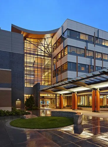 Swedish Issaquah glass entrance at dusk